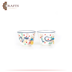 Handmade muli color  Clay Coffee Cup Set decorated with Arabic letters, 6 pieces