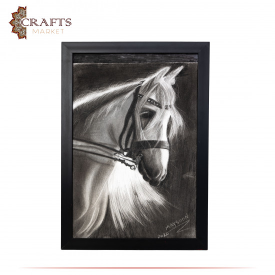 Hand-drawn Due-Color Charcoal and pencil wall art with a Horse design 