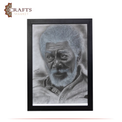Hand-drawn Due-Color Charcoal and pencil wall art with a Morgan Freeman design 