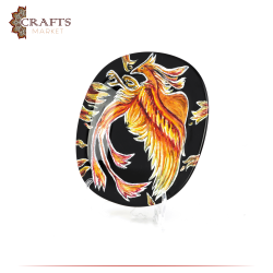 Handmade Black Porcelain Plate Fire Bird Design Table Decor 