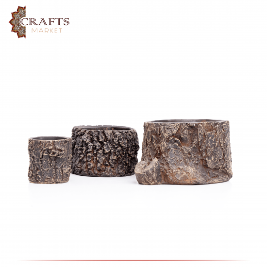 Handmade Burnt Brown Fiber Clay Pot Set 3PCS