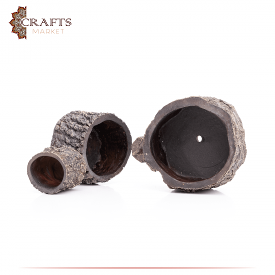 Handmade Burnt Brown Fiber Clay Pot Set 3PCS