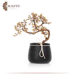 Handmade Table Décor Bonsai Tree With Brass Wire, "Autumn"