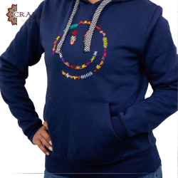 Handmade Navy Cotton Women Hoodie in the Smiley Face design 