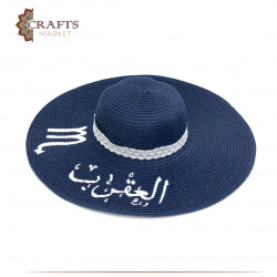 Handmade navy blue Beach Straw Sun Hat with a Scorpio design