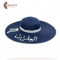 Handmade navy blue Beach Straw Sun Hat with a Scorpio design