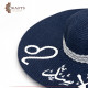 Handmade navy blue Beach Straw Sun Hat with a Leo design