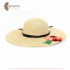 قبعة نسائية من القش مصنعة يدويا لون بيج بتصميم (ورود)