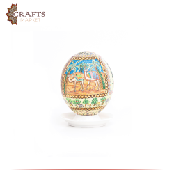 Hand Painted Table Decor Multi-color Ostrich Egg in a "Stories of Civilizations" Design