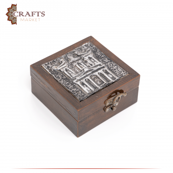 Handcrafted Brown Wooden Mini Box in a  Petra  Design