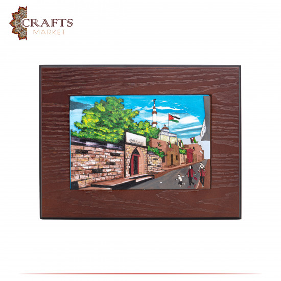 لوحة جدارية ثلاثية الأبعاد مصنوعة يدويًا من الخشب بتصميم بيت عرار الثقافي