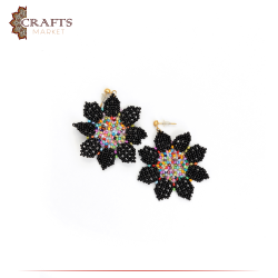 Handmade Black Beads Women Earrings in a "Flower" Design 
