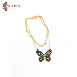 Handmade Multi-Color Metal and Beads Women Necklace in Butterfly design 