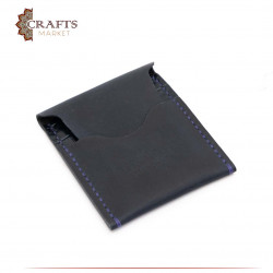 Handmade Genuine Leather Men's Card Case - Navy