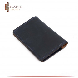 Handmade Genuine Leather Passport Holder With Hanger - Navy