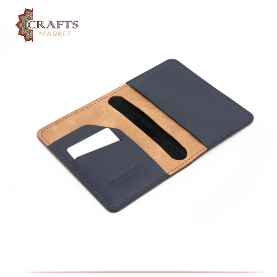 Handmade Genuine Leather Passport Holder With Hanger - Navy