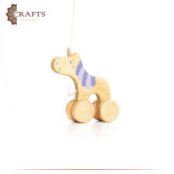 Handcrafted Brown Wooden Pull Toy " Unicorn " Design 