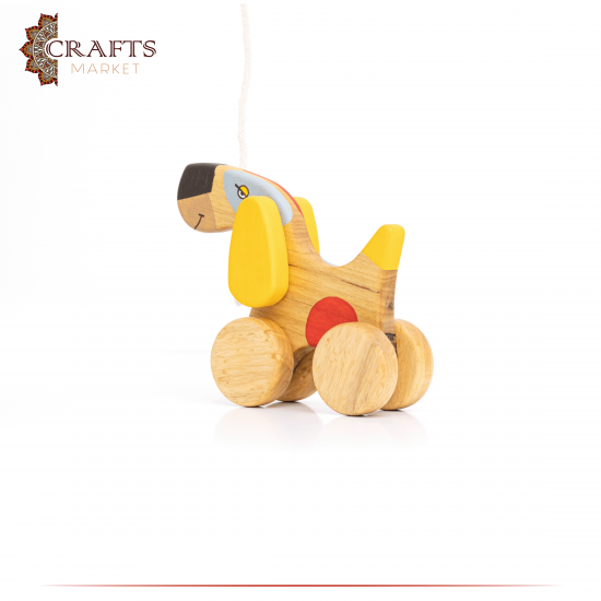 لعبة سحب خشبية مصنوعة يدويًا لون بني بتصميم  الكلب الكسول