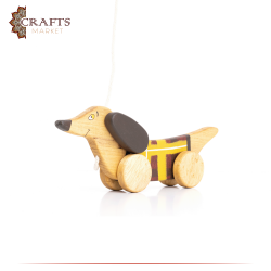 Handcrafted Brown Wooden Pull Toy " Red Dachshund " Design 
