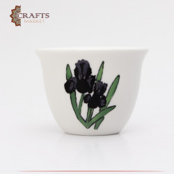 Plain coffee cup with black iris flower