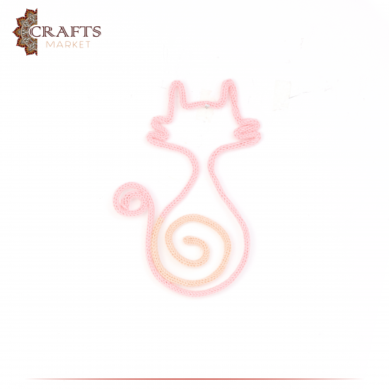 تعليقة حائط من القطن مصنوعة يدوياً بتصميم  قطة  لون زهري