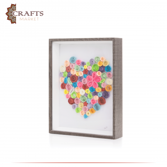 Handmade Paper Quilling Art Multi Color  Heart  Design 