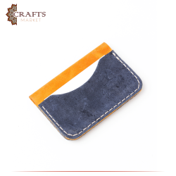 Genuine leather men's card holder in navy and honey