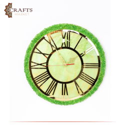 ساعة حائط دائرية من الخشب و الراتنج مصنوعة يدويا بلونين
