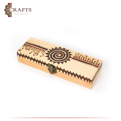 Pyrography Art Handmade Beige Wood Box with a Tribal decoration Mayan tribe 