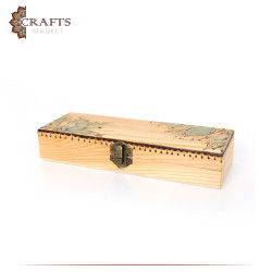 Pyrography Art Handmade Beige Wood Box Decorated with a Floral  Decoration