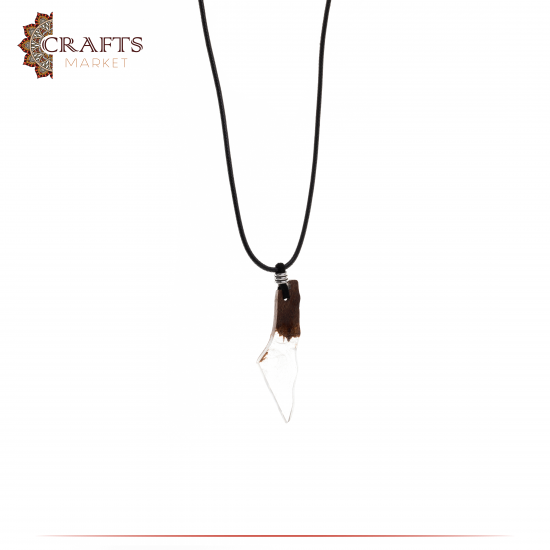 Handmade Black Leather Necklace in a Palestine Map design