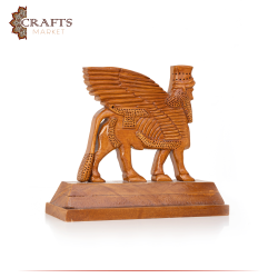 Hand-carved Wooden "The Winged Bull " statue Home Decor