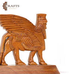 Hand-carved Wooden "The Winged Bull " statue Home Decor