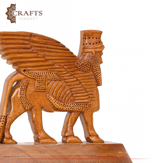 Hand-carved Wooden The Winged Bull  statue Home Decor