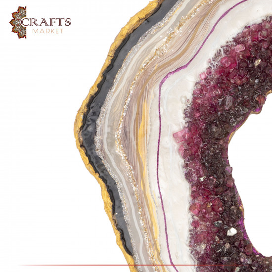 Handcrafted raspberry  color Resin & Wood Wall Art with a Geode Design