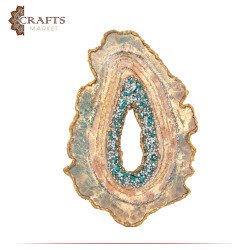 Handcrafted Turquoise Resin & Wood Wall Art with a Geode Design 