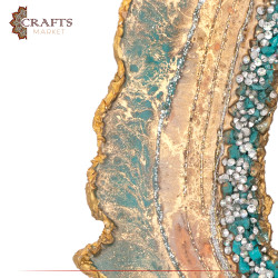 Handcrafted Turquoise Resin & Wood Wall Art with a Geode Design 