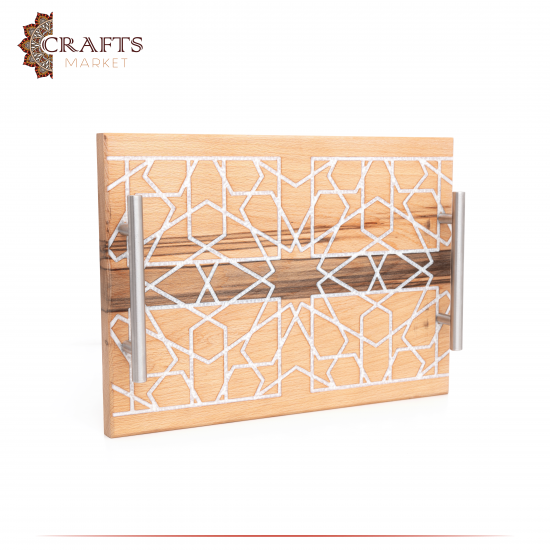 Handmade Duo-Color Beech Wood Tray in Islamic decorations design