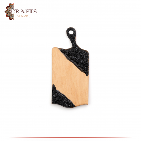 Handcrafted Brown Natural Beech Wooden Serving Board adorned with Resin 