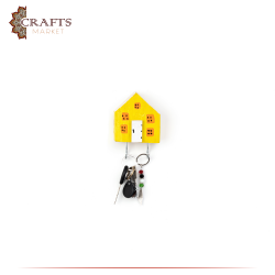 Handmade Wooden Keys Holder with Yellow House design