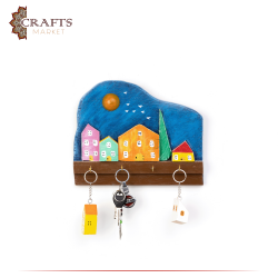 Handmade Multi Color Wooden Keys Holder with "Houses" design
