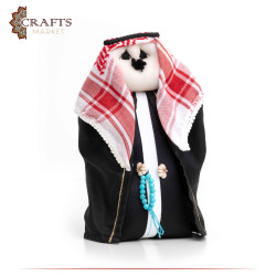 مسند باب من القماش مصنوع يدويًا لون اسود بتصميم رجل عربي