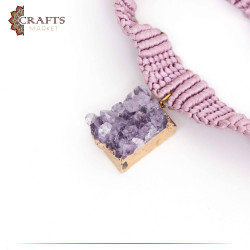 Handmade Purple Fabric Women's Choker Decorated with amethyst stone