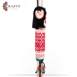 Handmade Duo-Color Fabric Fridge Handles Set in a Jordanian Man and Woman Design, 2PCs