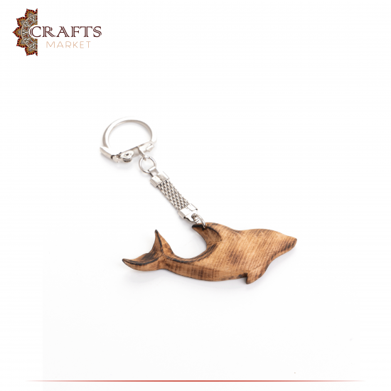 Handmade Brown Beech Wooden Key Chain in  Dolphin  design 