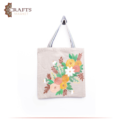 Handmade Khaki Fabric Women's Tote Bag with a "Roses" design 