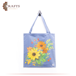 Handmade Blue Fabric Women's Tote Bag in a "chrysanthemum flower" Design 