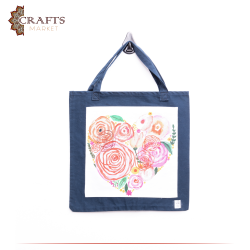 Handmade Due-Color Fabric Women's Tote Bag "Roses in Heart Shape" design