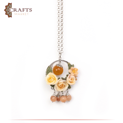 Handmade Silver Tone Women's Necklace  adorned with Multi-Color Flowers