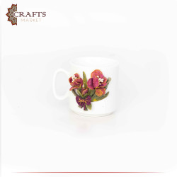 Hand-decorated Porcelain Coffee Cup Set adorned with ceramic paste in a "Flowers" Design, 2PCs